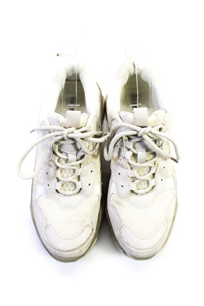 Berness Womens Lace Up Clear Chunky Nylon Leather Sneakers White Size 8