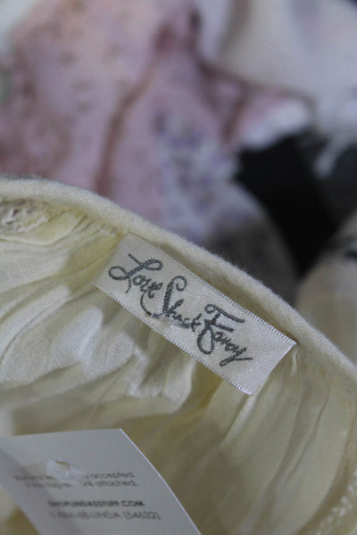 Love Shack Fancy Women's Embroidered Long Sleeve V Neck Blouse Beige Size XS