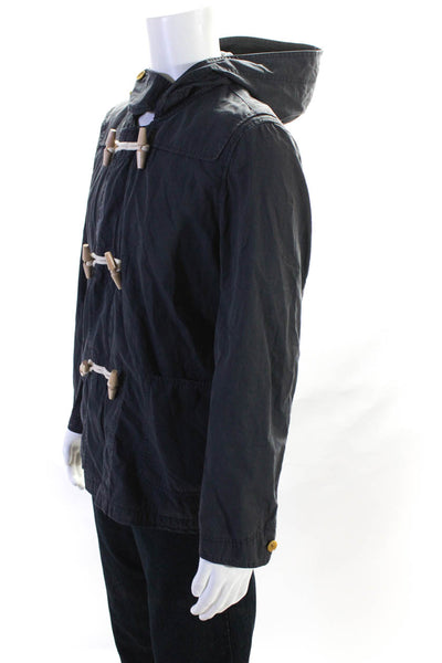 Steven Alan Mens Toggle Front Zip Hooded Light Jacket Blue Cotton Size Medium