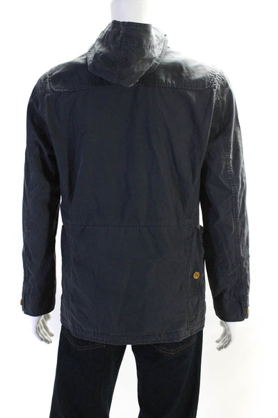 Steven Alan Mens Toggle Front Zip Hooded Light Jacket Blue Cotton Size Medium