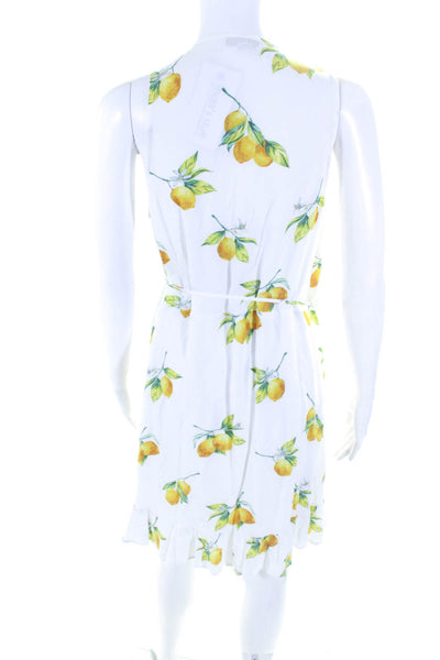 Rails Womens Lemon Print V-Neck Sleeveless Waist Tie Wrap Dress White Size XS