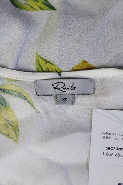 Rails Womens Lemon Print V-Neck Sleeveless Waist Tie Wrap Dress White Size XS