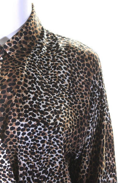 Equipment Femme Womens Animal Print Long Sleeve Button Up Dress Brown Size S