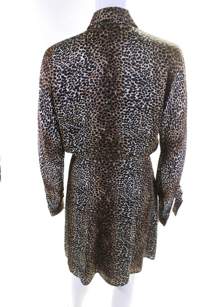 Equipment Femme Womens Animal Print Long Sleeve Button Up Dress Brown Size S