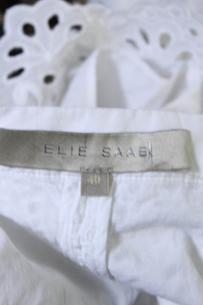 Elie Saab Women's Hook Closure Eyelet Dress Short White Size 40