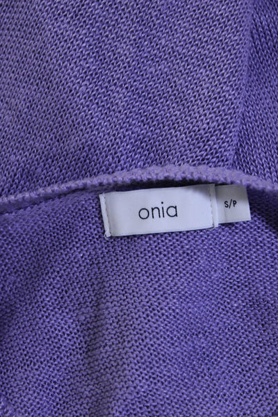 ONIA Womens Linen Long Sleeves Pullover Cew Neck Sweater Purple Size Small