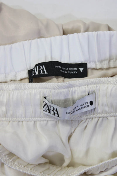 Zara Womens Faux Silk Shorts Pants Beige White Size Medium Lot 2