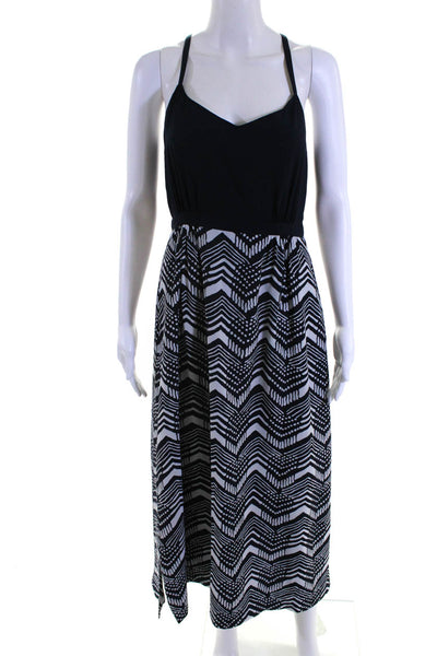 J Crew Womens Geometric Print Side Zip Sleeveless Slit Maxi Dress Navy Size 8P