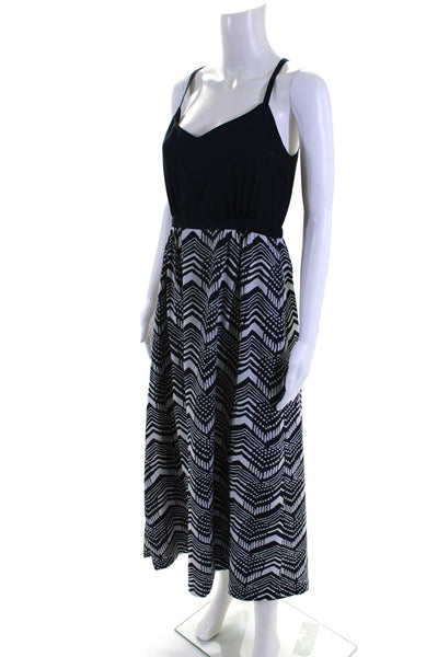 J Crew Womens Geometric Print Side Zip Sleeveless Slit Maxi Dress Navy Size 8P