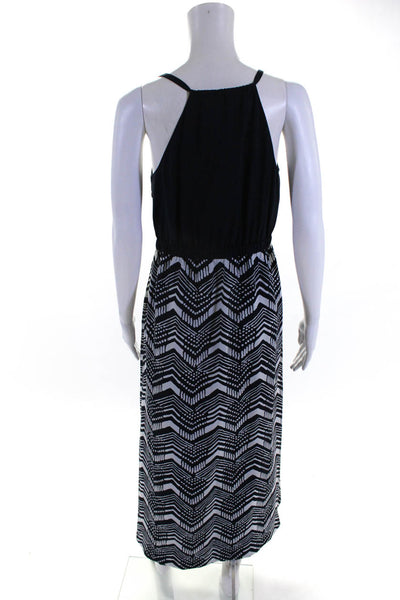 J Crew Womens Geometric Print Side Zip Sleeveless Slit Maxi Dress Navy Size 8P