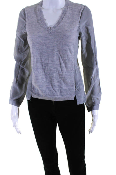 ATM Womens Thin Knit V Neck Long Sleeve Sweater Heather Gray Size Extra Small