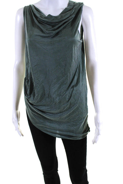 Helmut lang Women's Sleeveless Cowl Neck Asymmetric Hem Blouse Green Size S