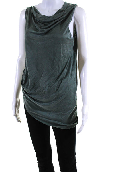 Helmut lang Women's Sleeveless Cowl Neck Asymmetric Hem Blouse Green Size S