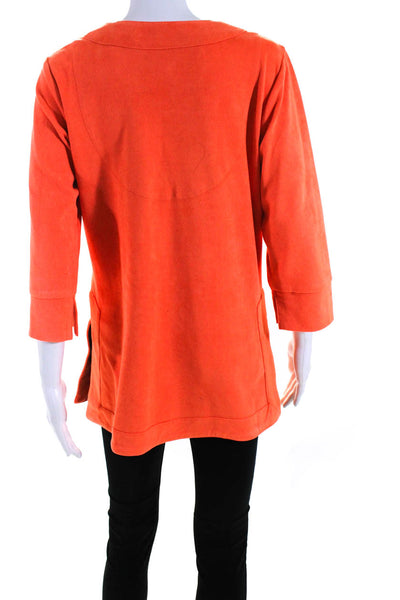 Gretchen Scott Women's Faux Suede long Sleeve V-Neck Tunic Blouse Orange Size S