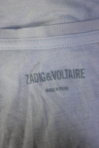 Zadig & Voltaire Women's Metallic Trim Sleeveless Scoop Neck Blouse Blue Size S