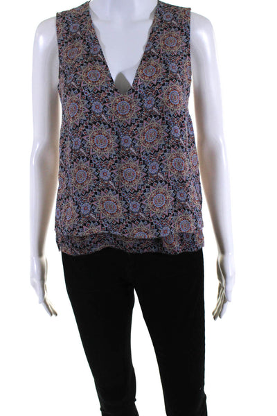 Intermix Women's Silk Abstract Print Sleeveless V-Neck Blouse Multicolor Size S