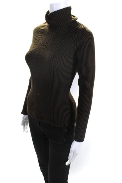 Toccin Women's Ribbed Turtleneck Long Sleeve Top Brown Size S