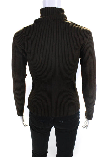 Toccin Women's Ribbed Turtleneck Long Sleeve Top Brown Size S