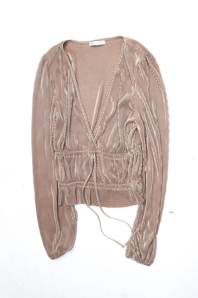 Zara Women's V-Neck Long Sleeves Cropped Blouse Brown Size S Lot 4