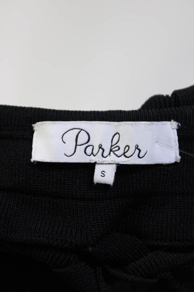 Parker Women's Scoop Neck Short Sleeves Lace Up Back Blouse Black Size S