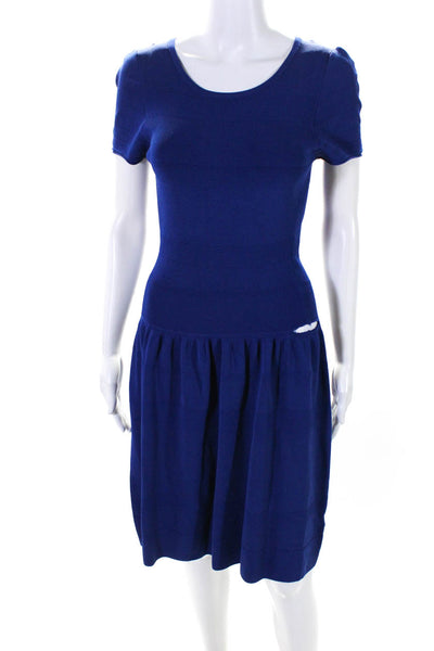 J. Mclaughlin Womens Striped Short Sleeve Zip Up Knee Length Dress Blue Size L