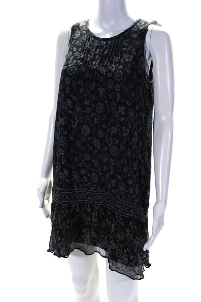 Joie Women's Sleeveless Floral Print Silk Shift Dress Blue Size S