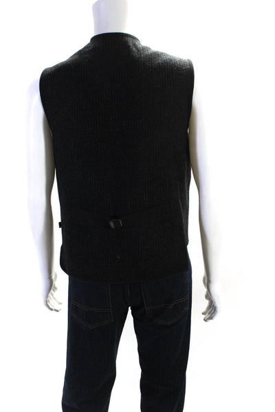 Woolrich Mens Striped Woven Double Breasted V Neck Pocket Vest Dark Gray Size L