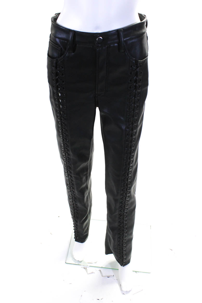 GOOD AMERICAN Womens Black Lace Up Good Icon Pants Size 2 14972690