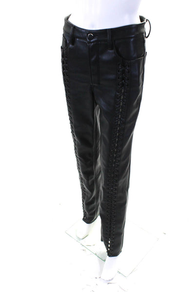 GOOD AMERICAN Womens Black Lace Up Good Icon Pants Size 2 14972690