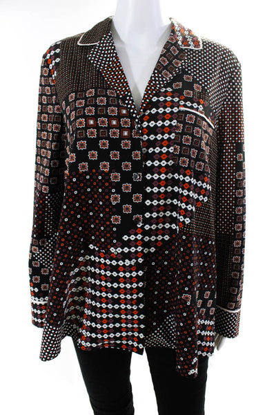 Thakoon Addition Womens Geometric Print Button Up Top Blouse Black Orange Size 6