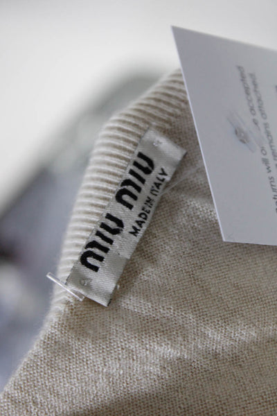 Miu Miu Womens Thin Knit Boat Neck Dolman Sleeve Sweater Beige Size Small