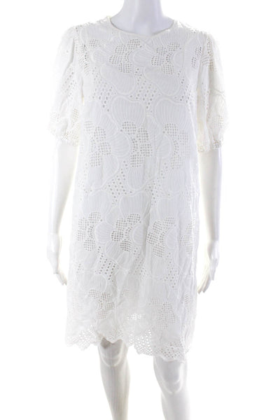 Samsoe Samsoe Womens Embroidered Floral Eyelet Shift Dress White Size XS