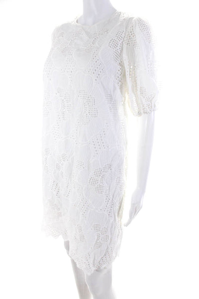 Samsoe Samsoe Womens Embroidered Floral Eyelet Shift Dress White Size XS