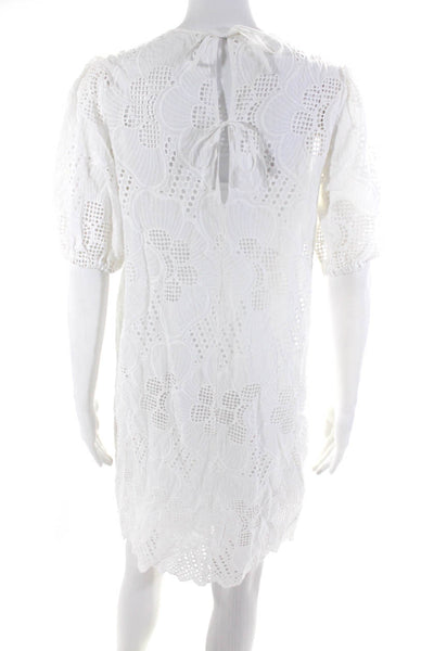 Samsoe Samsoe Womens Embroidered Floral Eyelet Shift Dress White Size XS