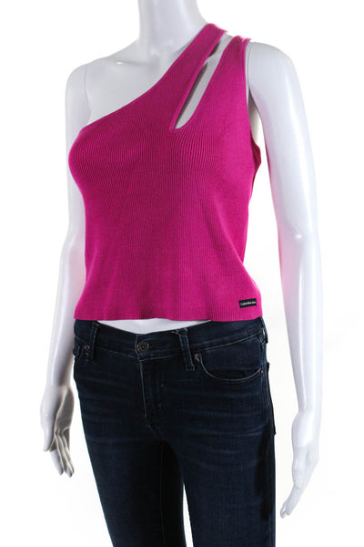 Calvin Klein Jeans Womens Double Strap One Shoulder Tank Top Pink Size Medium