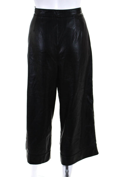 Natori Womens Shiny High Rise Wide Leg Zip Up Cropped Capri Pants Black Size 6