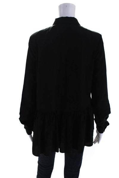 Tibi Womens Silk Long Sleeve Flared Covered Placket Button Blouse Black Size 6