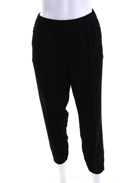 Joie Womens Elastic Waist Pleated Front Zippered Joggers Pants Black Size M