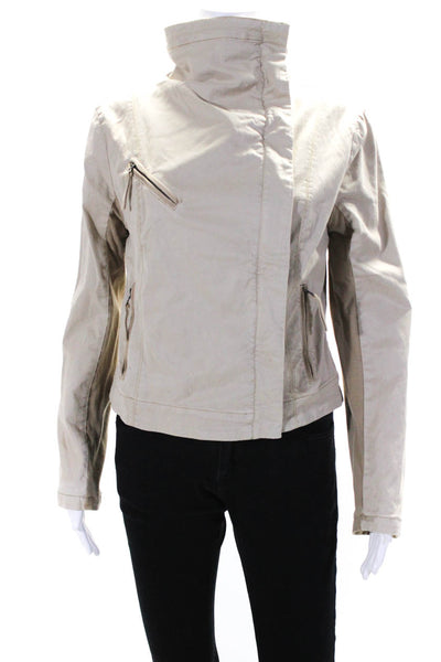 Marrakech Women's Asymmetric Zip Cotton Blend Lightweight Jacket Beige Size S