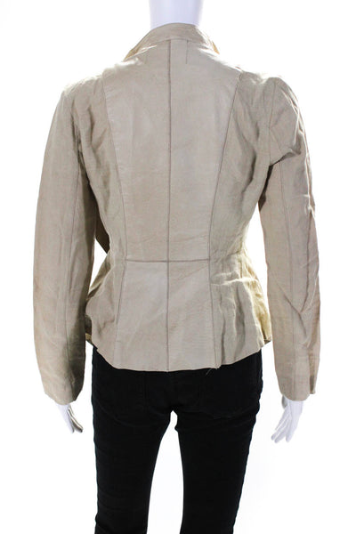 Illia Womens Woven Linen Leather Waterfall Open Front Jacket Beige Size 2