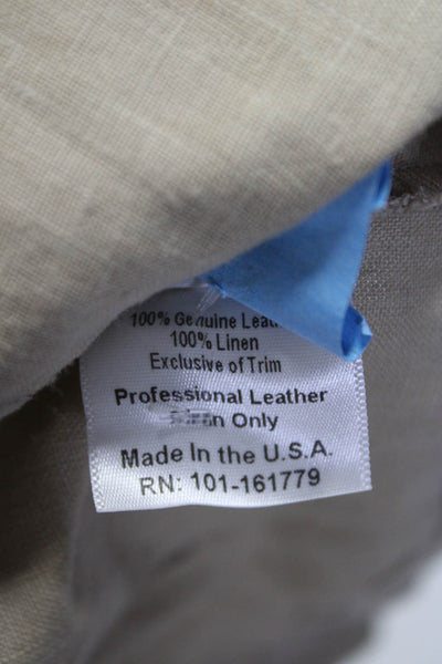 Illia Womens Woven Linen Leather Waterfall Open Front Jacket Beige Size 2