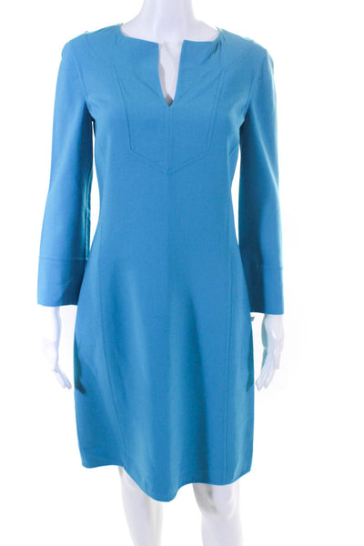 Michael Kors Collection Womens Wool Darted Back Zipped Sheath Dress Blue Size 4