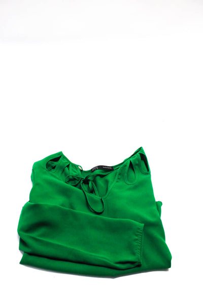 Zara Womens Dress Green Tie Front V-Neck Long Sleeve Blouse Top Size S M lot 2