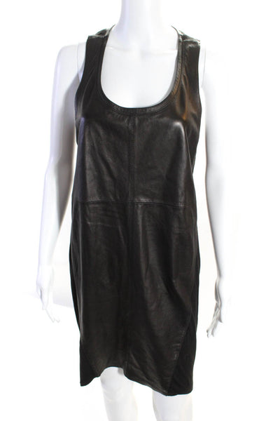 Trouve Womens Black Leather Front Scoop Neck Sleeveless Tank Dress Size S