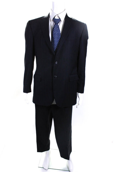Burberry London Mens Wool Pinstripe Print Blazer 2 Piece Suit Black Size 42