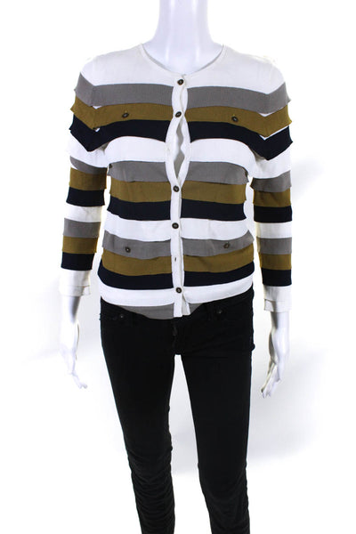 Les Copains Womens Layer Button Striped Textured Cardigan Multicolor Size EUR42