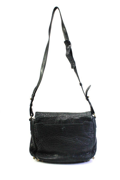 Alexander Wang Womens Embossed Textured Animal Print Stud Shoulder Handbag Black