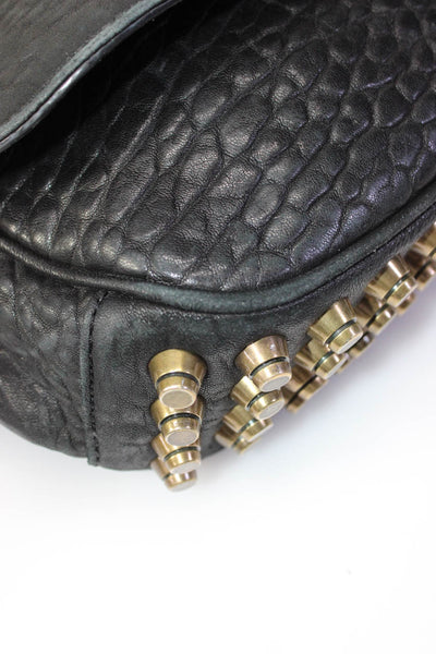 Alexander Wang Womens Embossed Textured Animal Print Stud Shoulder Handbag Black