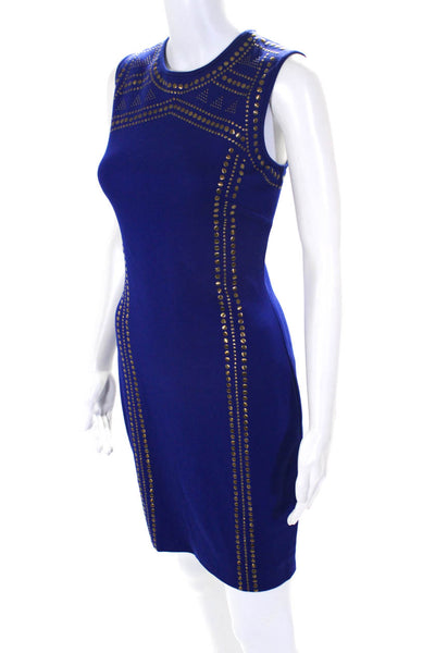 Cynthia Steffe Womens Studded Sleeveless Knee Length Sheath Dress Blue Size 4