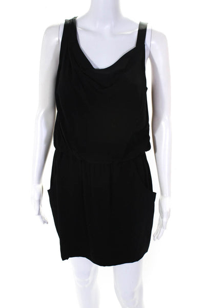 Theory Womens Silk Draped Sleeveless V-Neck Pocket Blouson Dress Black Size 6
